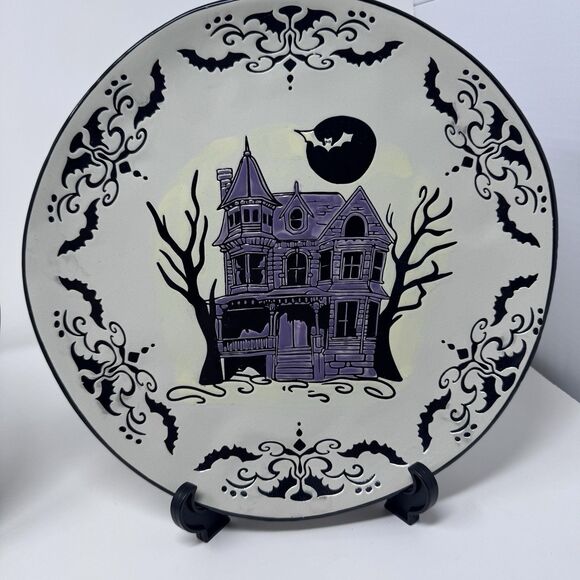 Spectrum Designz Haunted House Halloween Plates 11” Bat Spooky Set of 2 - Picture 5 of 12